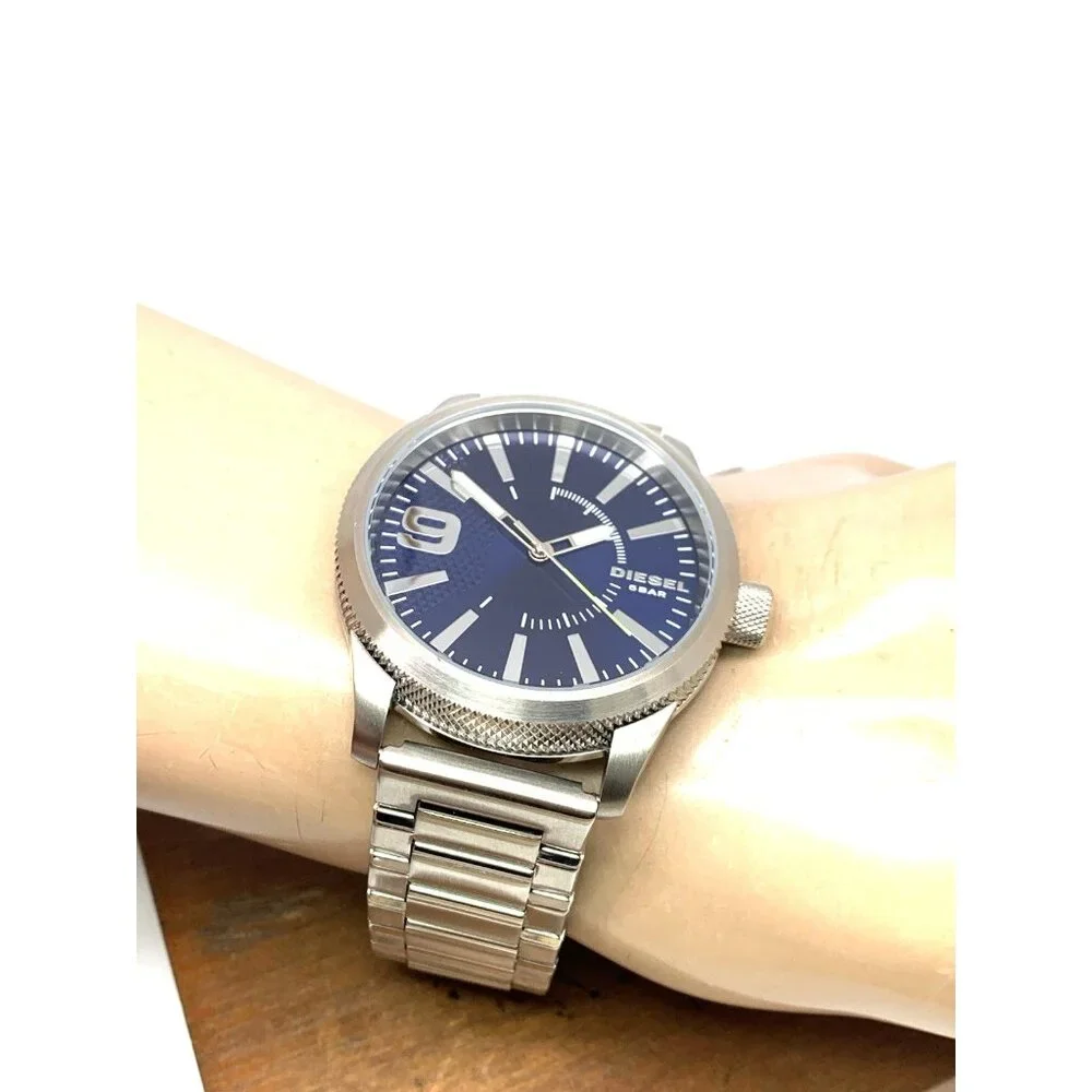 Diesel Men's Watch DZ1763 Rasp Quartz Blue Dial Silver Stainless Steel 47mm